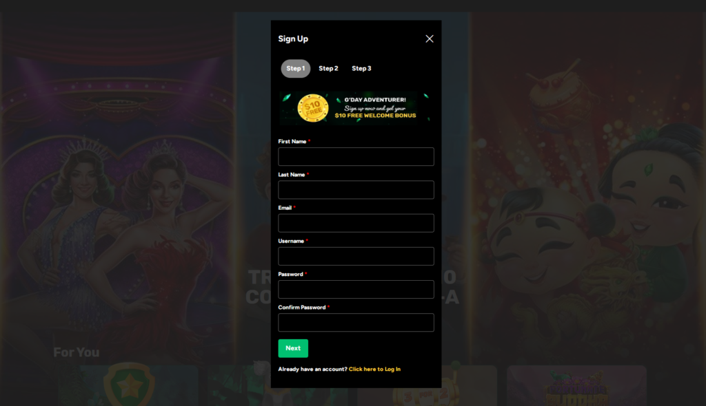 Ozwin Casino Sign Up